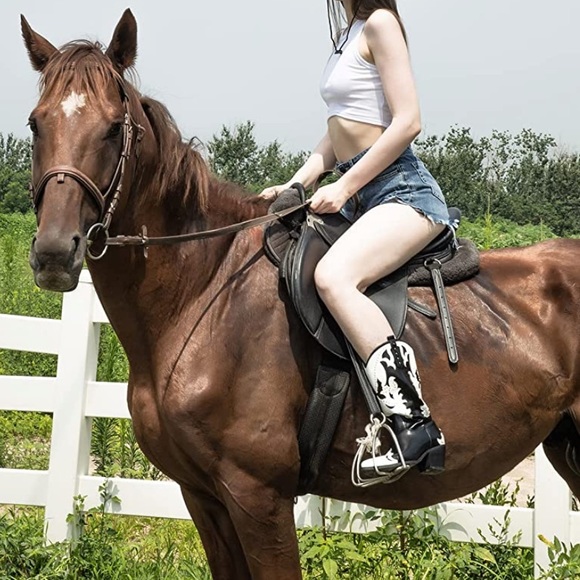 Cowgirl Boots Embroidered Pointed Toe Mid Calf Boots with Chunky Block Heel - Picture 3 of 16